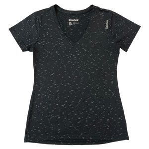 Reebok Women’s Athletic Top Size XS VNeck Shirt Speedwick Black White Activewear